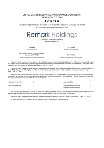 Thumbnail Remark Holdings 10-Q Quarterly Report FY2018 