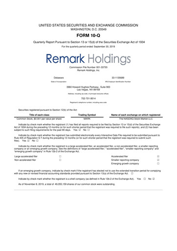 Thumbnail Remark Holdings 10-Q Quarterly Report FY2019 