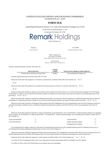 Thumbnail Remark Holdings 10-K Annual Report 2019