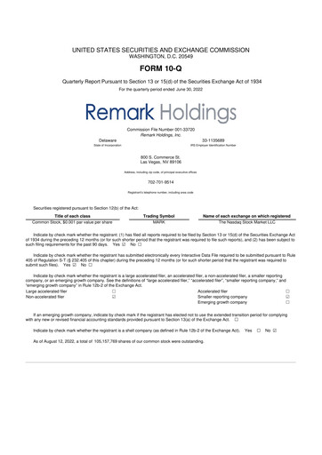 Thumbnail Remark Holdings 10-Q Quarterly Report FY2022 