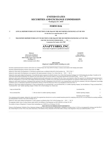 Thumbnail AnaptysBio 10-K Annual Report 2017