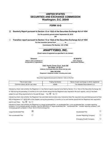 Vorschaubild AnaptysBio 10-Q Quartalsbericht 2019 