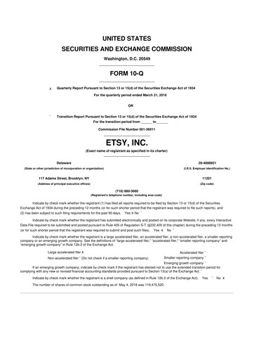 Thumbnail Etsy 10-Q Quarterly Report FY2018 