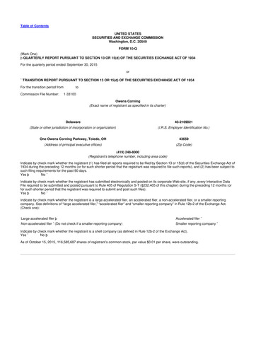 Thumbnail Owens Corning
 10-Q Quarterly Report FY2015 