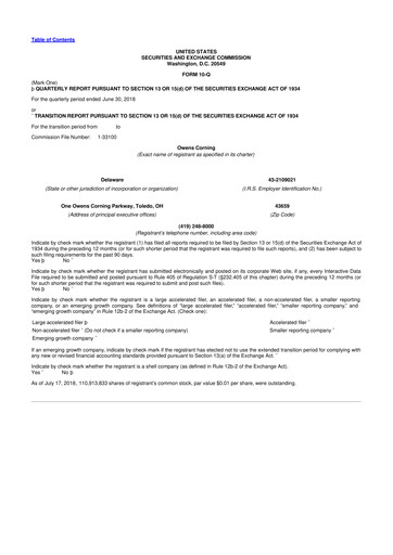 Thumbnail Owens Corning
 10-Q Quarterly Report FY2018 