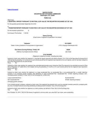 Thumbnail Owens Corning
 10-Q Quarterly Report FY2018 