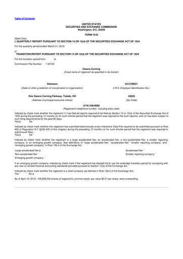 Thumbnail Owens Corning
 10-Q Quarterly Report FY2019 