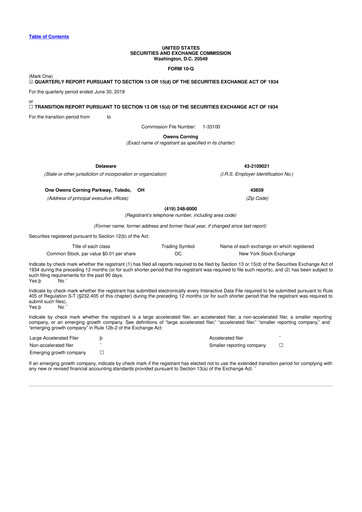 Thumbnail Owens Corning
 10-Q Quarterly Report FY2019 