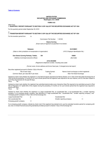 Thumbnail Owens Corning
 10-Q Quarterly Report FY 