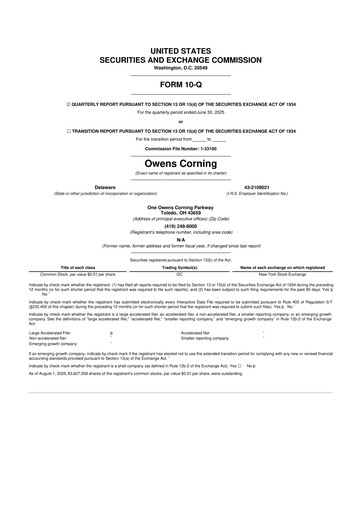 Thumbnail Owens Corning
 10-Q Quarterly Report FY2025 