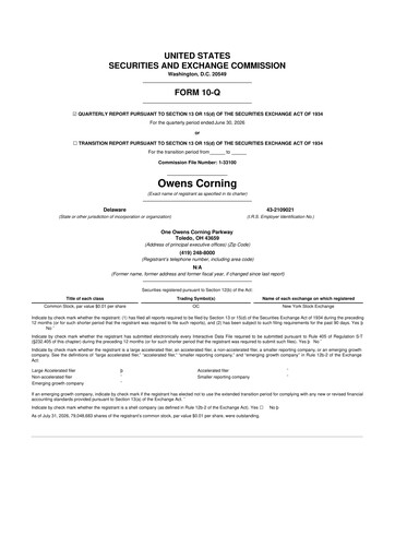 Thumbnail Owens Corning
 10-Q Quarterly Report FY2026 