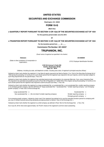 Thumbnail Trupanion
 10-Q Quarterly Report FY2018 