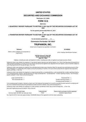 Thumbnail Trupanion
 10-Q Quarterly Report FY2019 