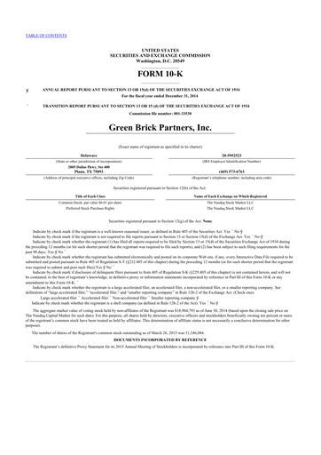 Thumbnail Green Brick Partners
 10-K Annual Report 2014