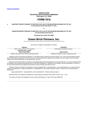 Miniature Green Brick Partners
 10-Q Rapport trimestriel 2016 