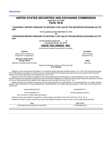 Thumbnail Cboe Global Markets 10-Q Quarterly Report FY2012 