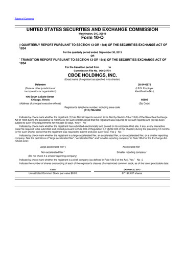 Thumbnail Cboe Global Markets 10-Q Quarterly Report FY2013 