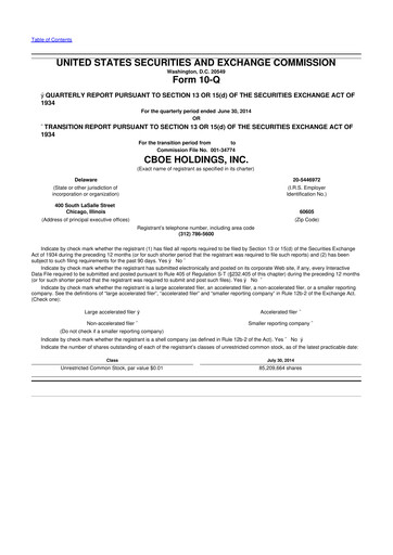Thumbnail Cboe Global Markets 10-Q Quarterly Report FY2014 