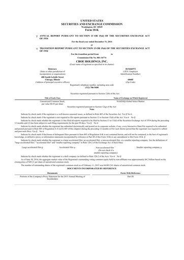 Thumbnail Cboe Global Markets 10-K Annual Report 2014