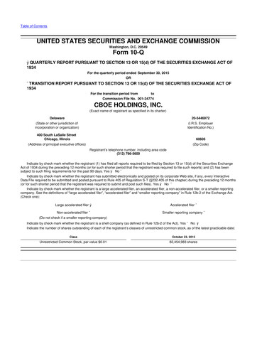 Thumbnail Cboe Global Markets 10-Q Quarterly Report FY2015 
