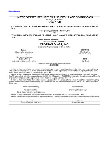 Thumbnail Cboe Global Markets 10-Q Quarterly Report FY2016 