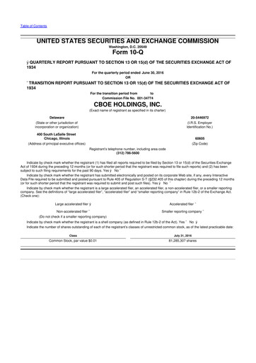 Thumbnail Cboe Global Markets 10-Q Quarterly Report FY2016 