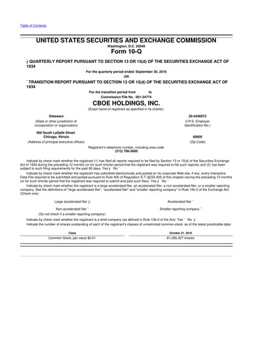 Thumbnail Cboe Global Markets 10-Q Quarterly Report FY2016 