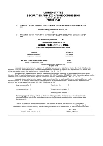 Thumbnail Cboe Global Markets 10-Q Quarterly Report FY2017 