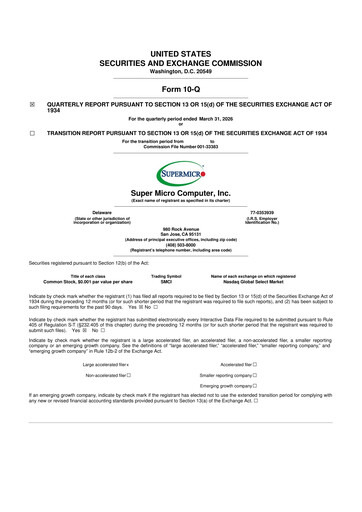 Thumbnail Supermicro 10-Q Quarterly Report FY 