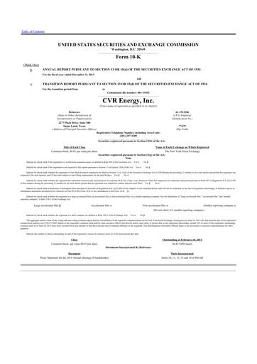Thumbnail CVR Energy 10-K Annual Report 2013