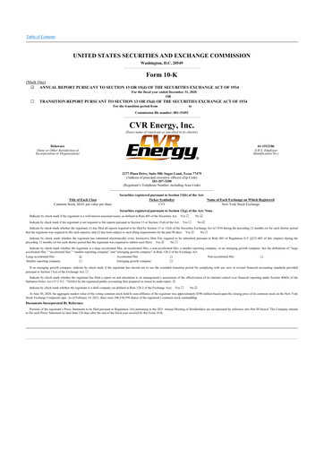 Thumbnail CVR Energy 10-K Annual Report 2020