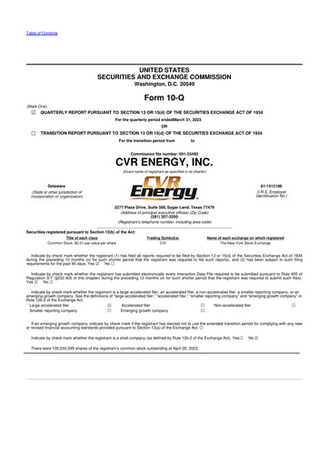 Thumbnail CVR Energy 10-Q Quarterly Report FY2023 