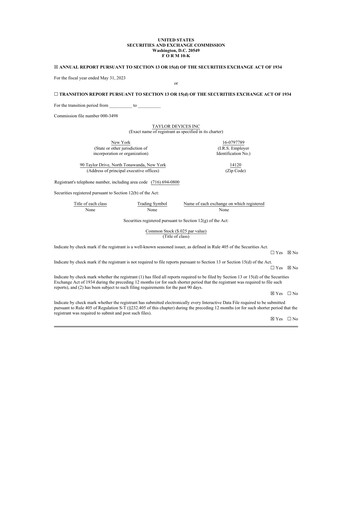 Thumbnail Taylor Devices 10-K Annual Report 2023