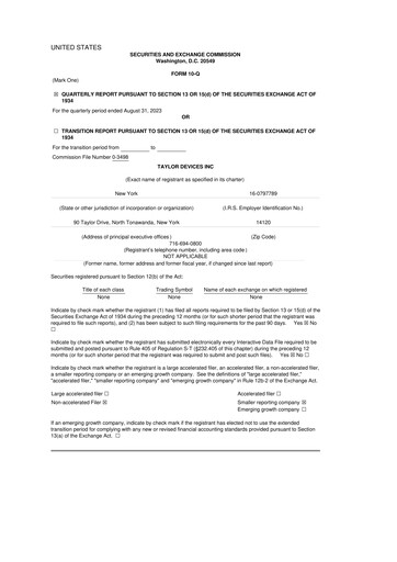 Vorschaubild Taylor Devices 10-Q Quartalsbericht 2024 