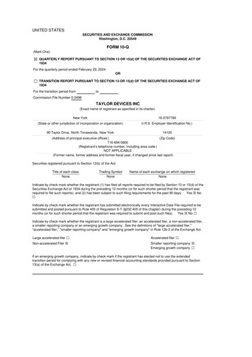 Vorschaubild Taylor Devices 10-Q Quartalsbericht 2024 