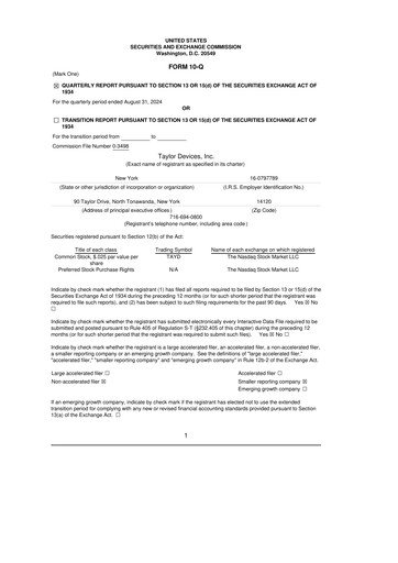 Vorschaubild Taylor Devices 10-Q Quartalsbericht 2025 