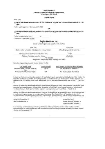 Vorschaubild Taylor Devices 10-Q Quartalsbericht 2026 
