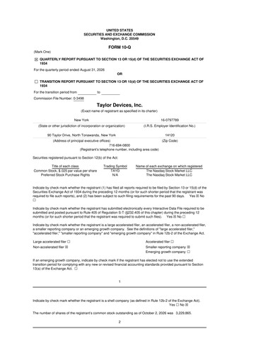 Thumbnail Taylor Devices 10-Q Quarterly Report FY2027 Q1