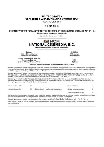 Thumbnail National CineMedia 10-Q Quarterly Report FY2018 