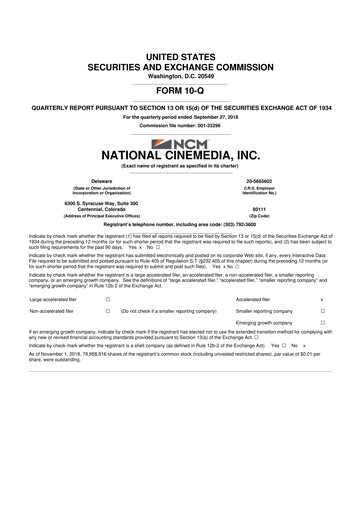 Thumbnail National CineMedia 10-Q Quarterly Report FY2018 