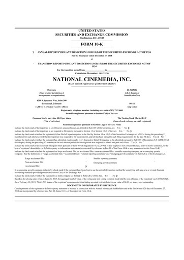 Thumbnail National CineMedia 10-K Annual Report 2018