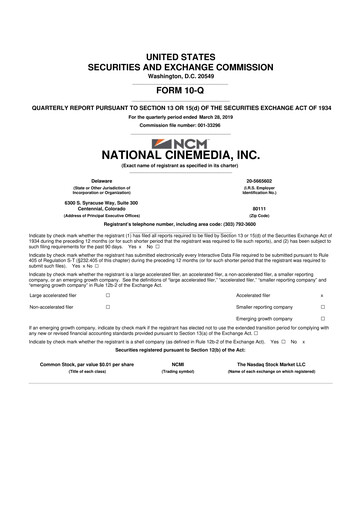 Thumbnail National CineMedia 10-Q Quarterly Report FY2019 