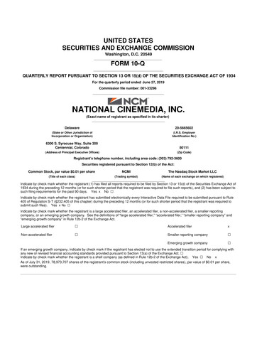 Thumbnail National CineMedia 10-Q Quarterly Report FY2019 