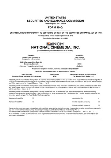 Thumbnail National CineMedia 10-Q Quarterly Report FY2019 