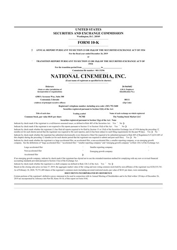 Thumbnail National CineMedia 10-K Annual Report 2019