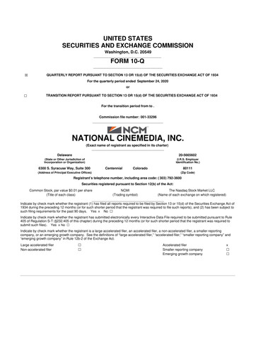 Thumbnail National CineMedia 10-Q Quarterly Report FY2020 