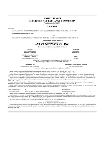 Miniature Aviat Networks 10-K Rapport annuel 2012