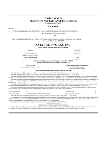 Miniature Aviat Networks 10-K Rapport annuel 2013