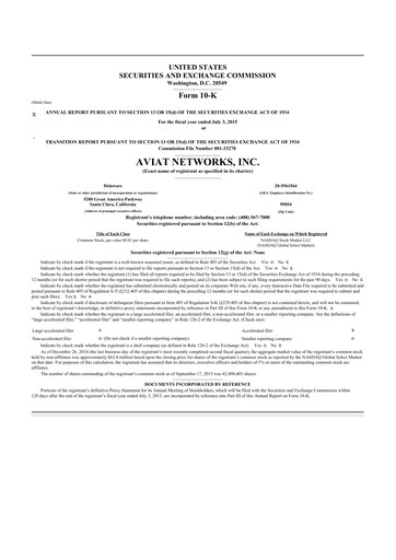 Miniature Aviat Networks 10-K Rapport annuel 2015