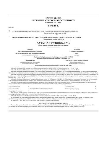 Miniature Aviat Networks 10-K Rapport annuel 2017